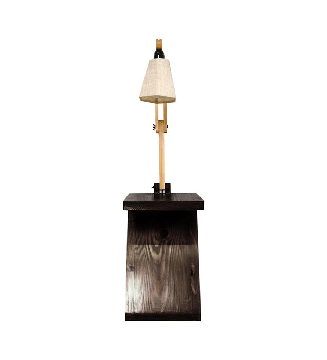 Patrice Wooden Floor Lamp with Brown Base and Jute Fabric Lampshade - WoodenTwist