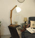 Patrice Wooden Floor Lamp with Brown Base and Jute Fabric Lampshade - WoodenTwist