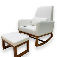 Wooden Twist Boucle Fabric Comfortable Cushion Nursery Rocking Chair with Ottoman - WoodenTwist