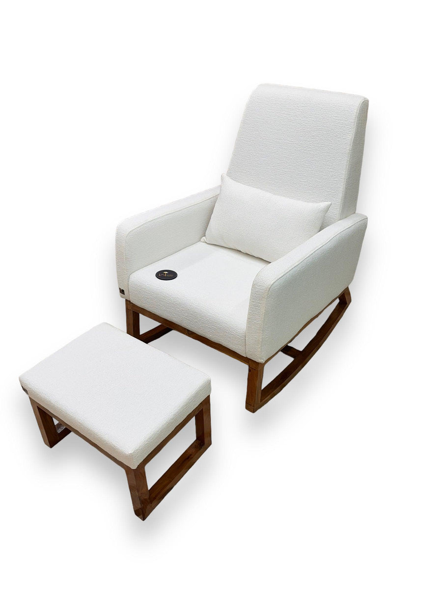 White boucle on solid wood