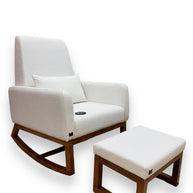 Wooden Twist Boucle Fabric Comfortable Cushion Nursery Rocking Chair with Ottoman - WoodenTwist