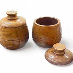 Wooden Twist Carafe Acacia Wood Round Wooden Spice Jar ( Set of 2 ) - WoodenTwist