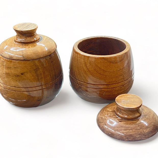 Wooden Twist Carafe Acacia Wood Round Wooden Spice Jar ( Set of 2 ) - WoodenTwist