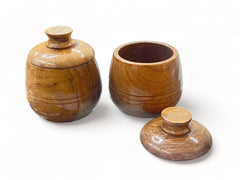 Wooden Twist Carafe Acacia Wood Round Wooden Spice Jar ( Set of 2 ) - WoodenTwist