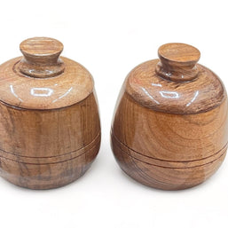 Wooden Twist Carafe Acacia Wood Round Wooden Spice Jar ( Set of 2 ) - WoodenTwist