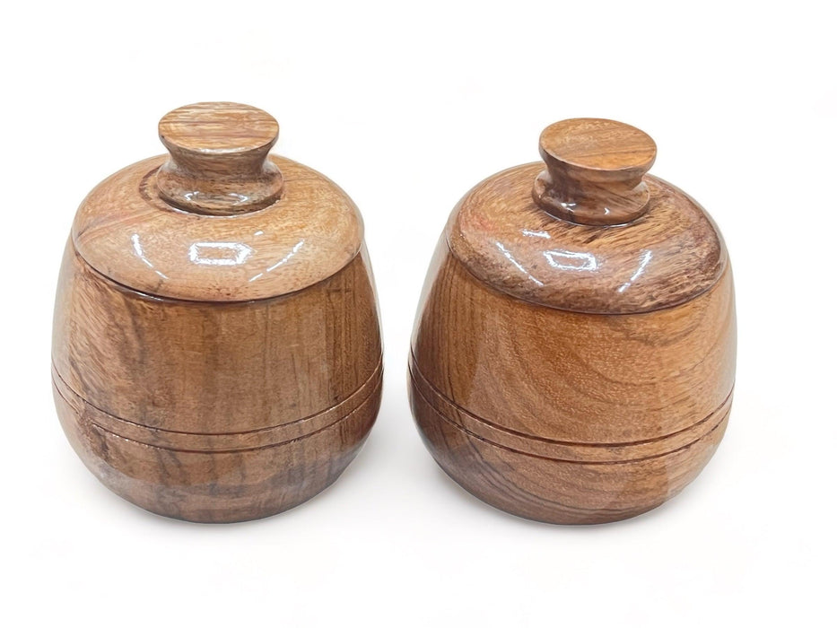 Wooden Twist Carafe Acacia Wood Round Wooden Spice Jar ( Set of 2 ) - WoodenTwist