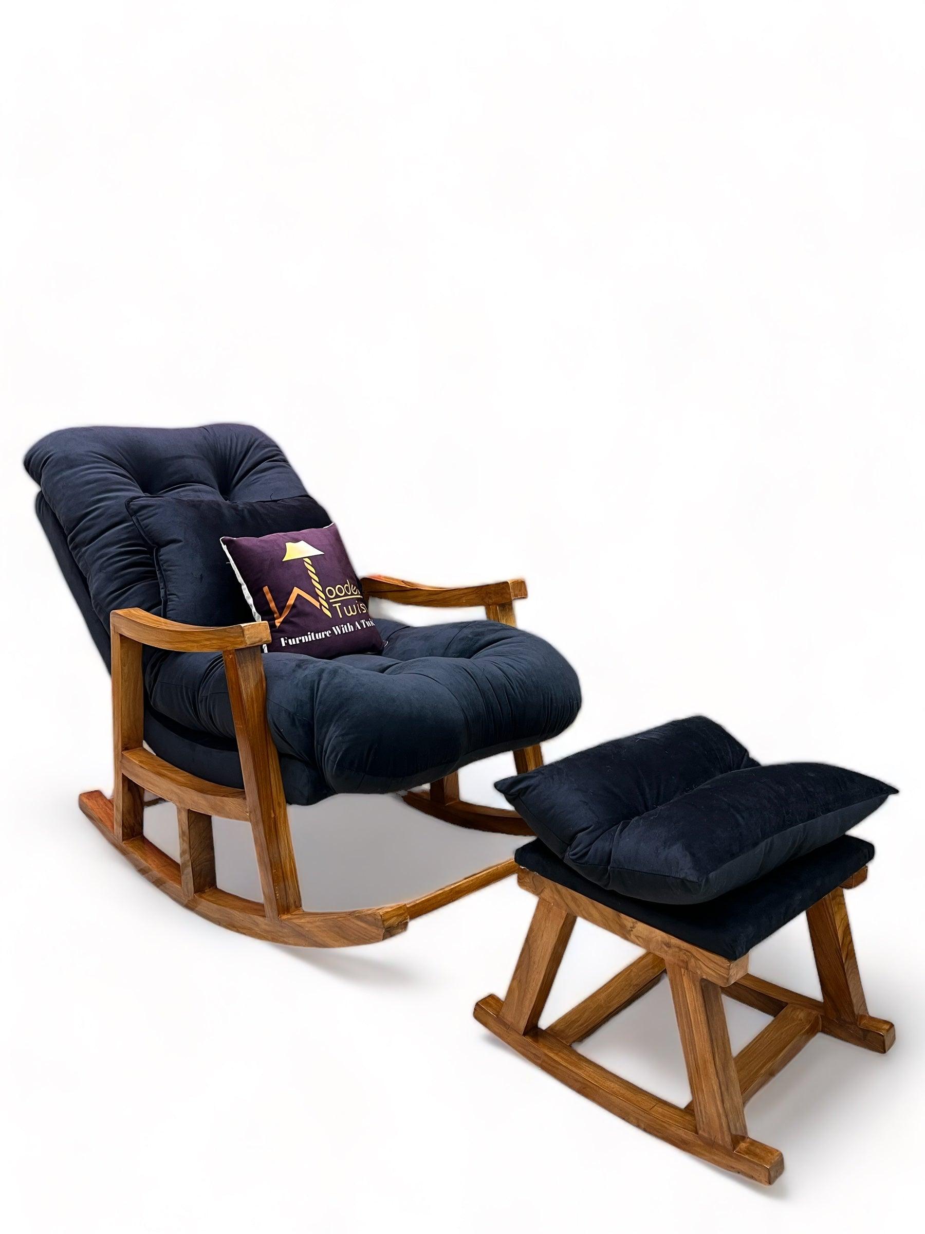 Rocking Chair Colonial and Traditional Super Comfortable Cushion And With Footrest (Natural Polish) - WoodenTwist