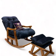 Rocking Chair Colonial and Traditional Super Comfortable Cushion And With Footrest (Natural Polish) - WoodenTwist