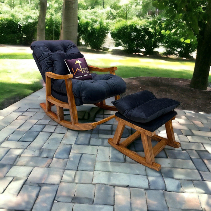 Rocking Chair Colonial and Traditional Super Comfortable Cushion And With Footrest (Natural Polish) - WoodenTwist