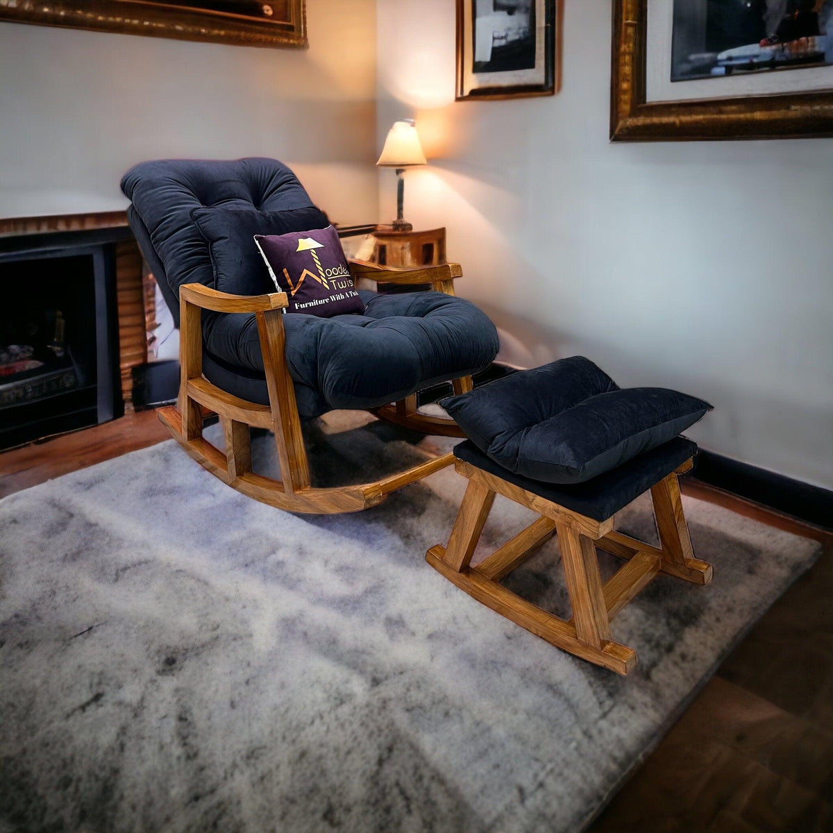 Rocking Chair Colonial and Traditional Super Comfortable Cushion And With Footrest (Natural Polish) - WoodenTwist