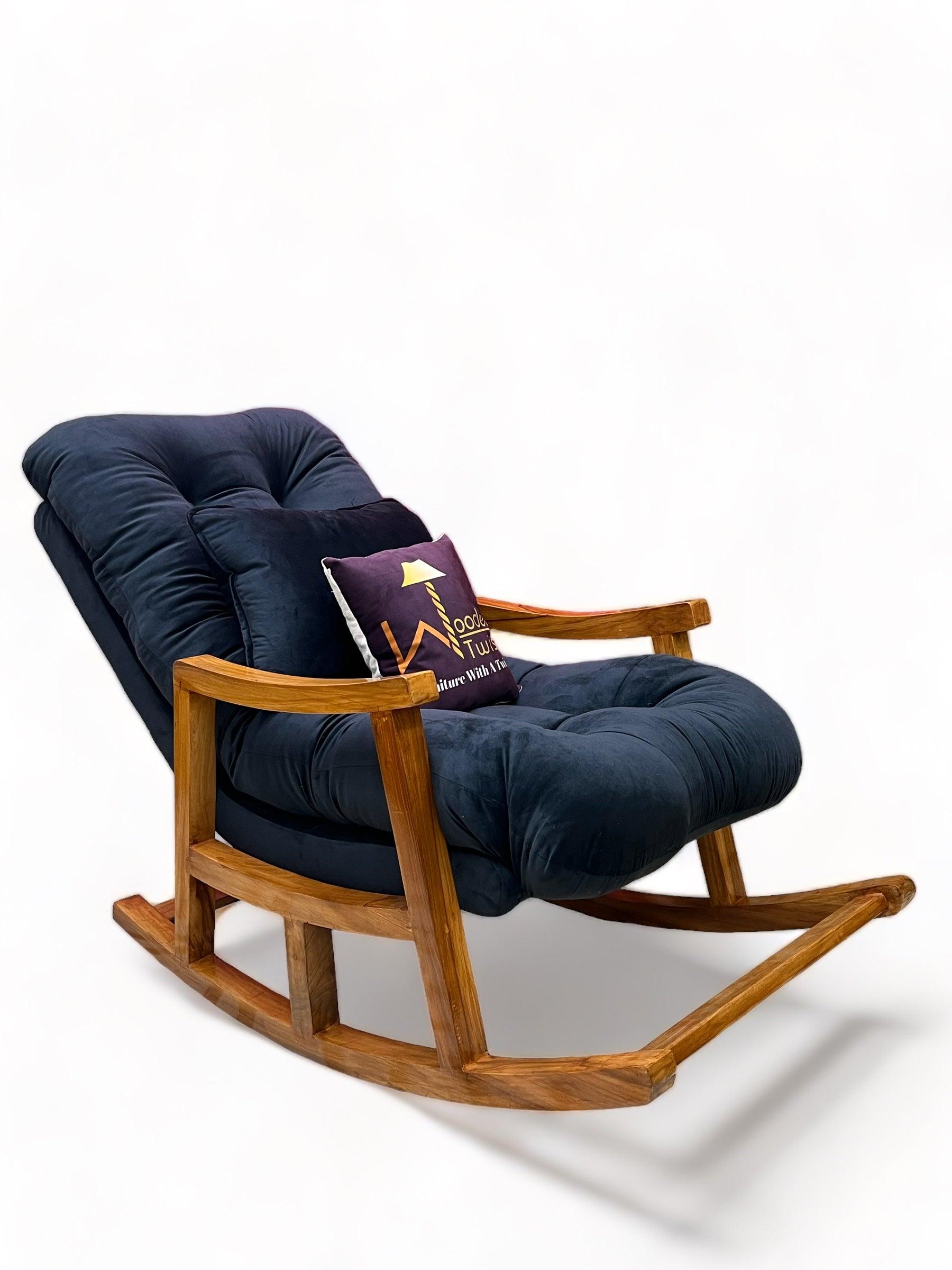 Rocking Chair Colonial and Traditional Super Comfortable Cushion And With Footrest (Natural Polish) - WoodenTwist