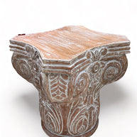 Wooden Twist Hand Carved Pedestal Style End Table Mango Wood - WoodenTwist