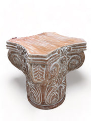 Wooden Twist Hand Carved Pedestal Style End Table Mango Wood - WoodenTwist