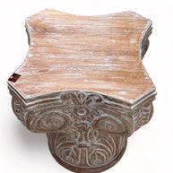 Wooden Twist Hand Carved Pedestal Style End Table Mango Wood - WoodenTwist