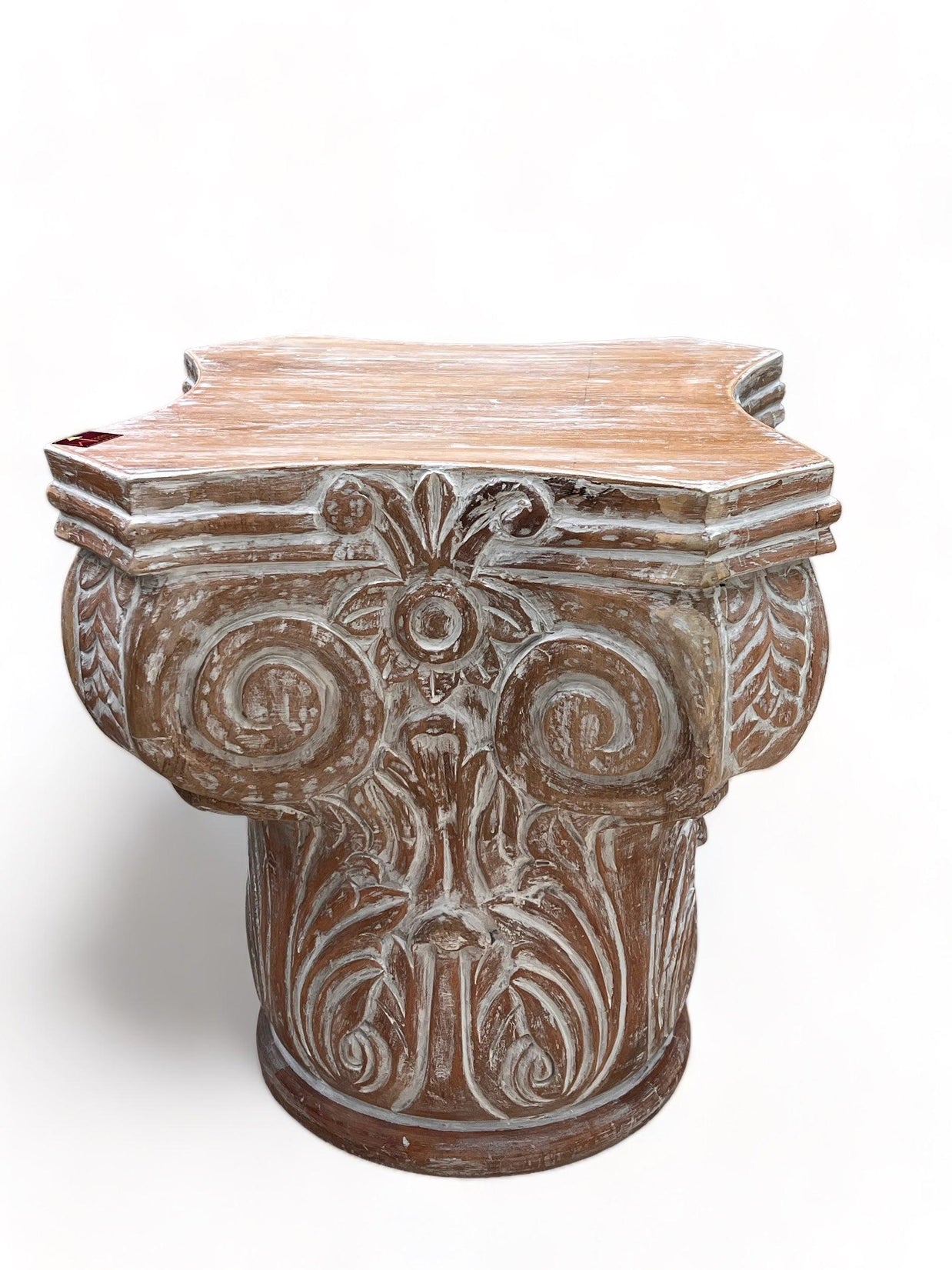 Wooden Twist Hand Carved Pedestal Style End Table Mango Wood - WoodenTwist