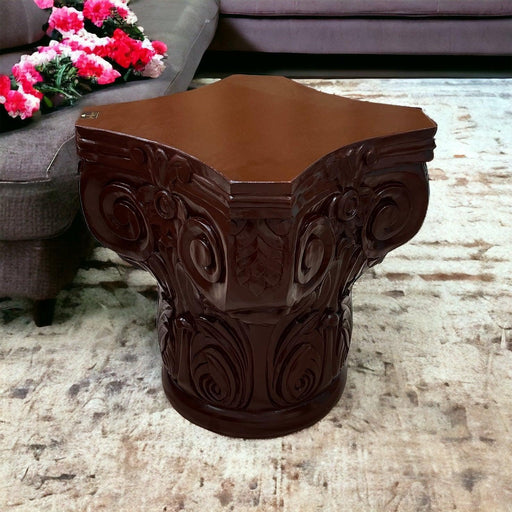 Wooden Twist Hand Carved Pedestal Style End Table Mango Wood - WoodenTwist