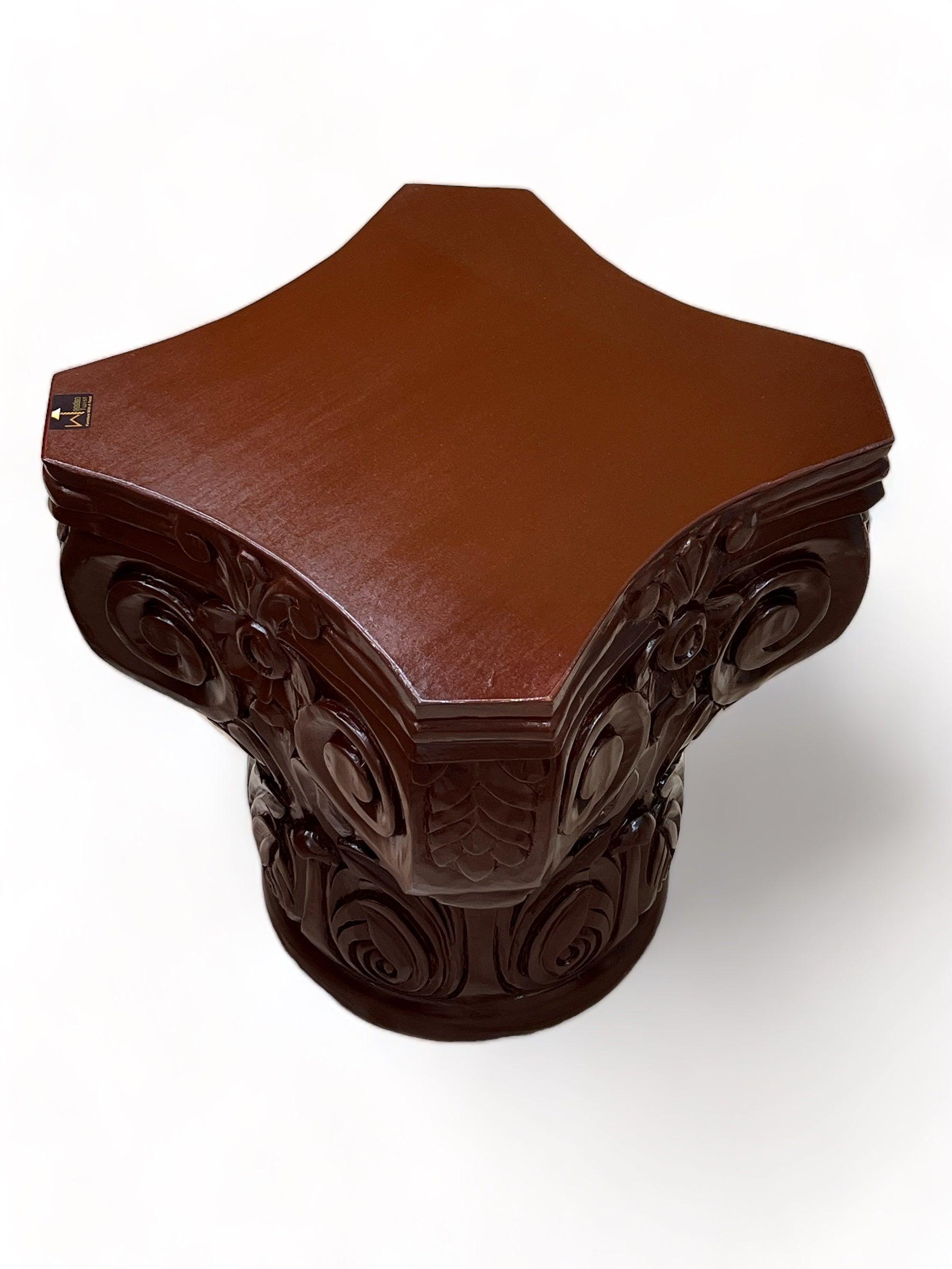 Wooden Twist Hand Carved Pedestal Style End Table Mango Wood - WoodenTwist