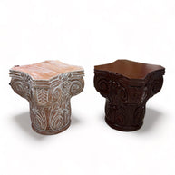 Wooden Twist Hand Carved Pedestal Style End Table Mango Wood - WoodenTwist