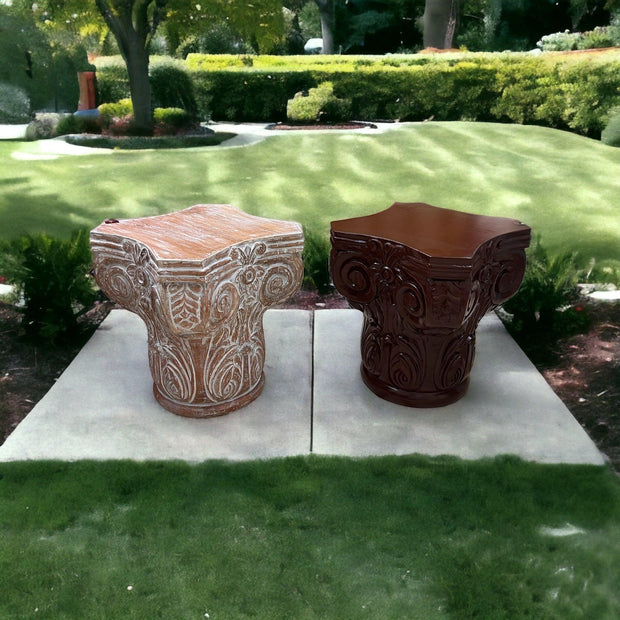 Wooden Twist Hand Carved Pedestal Style End Table Mango Wood - WoodenTwist