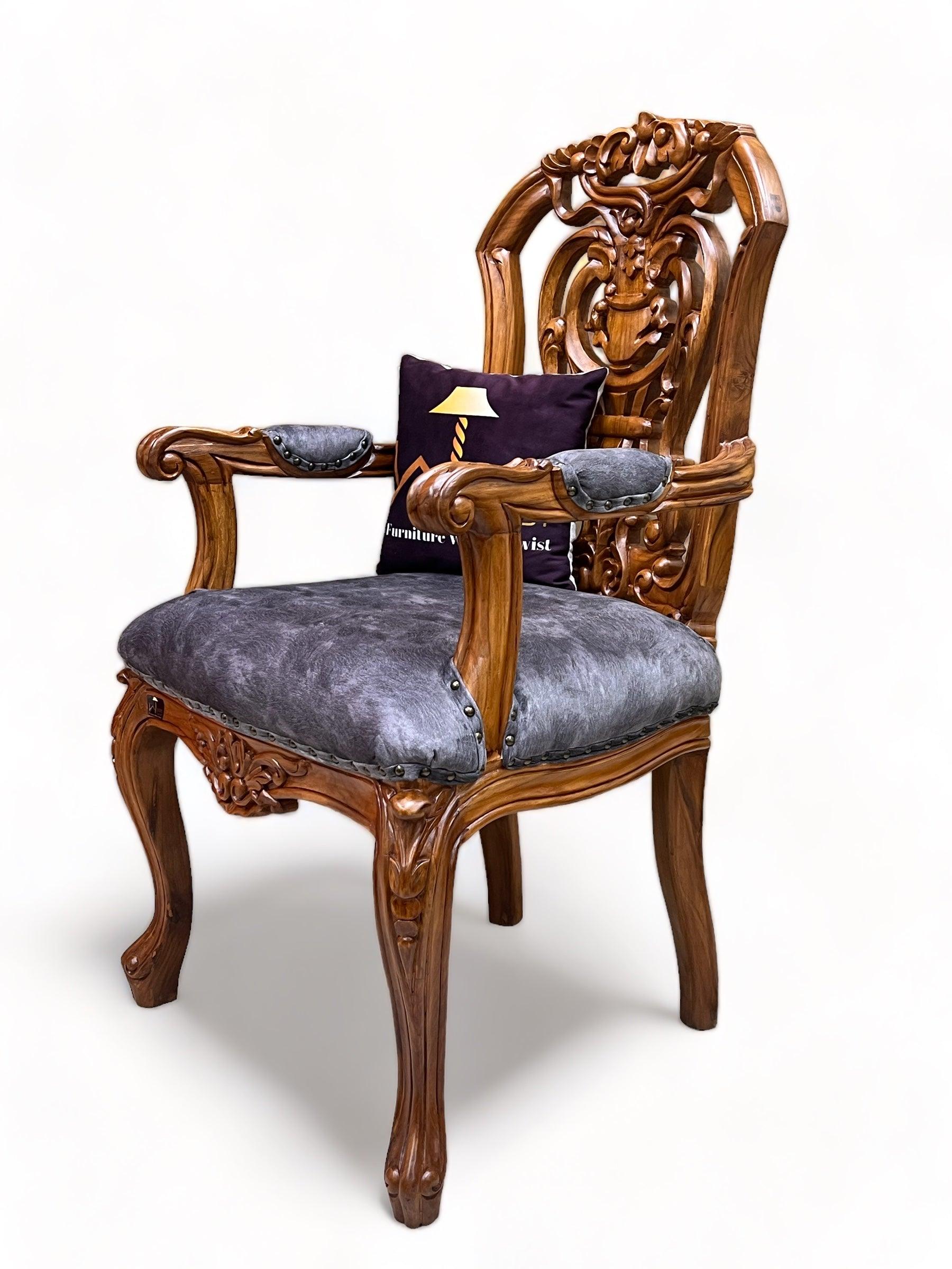 Wooden Twist Bartelso Designer Back Hand Carved Teak Wood Armchair - WoodenTwist