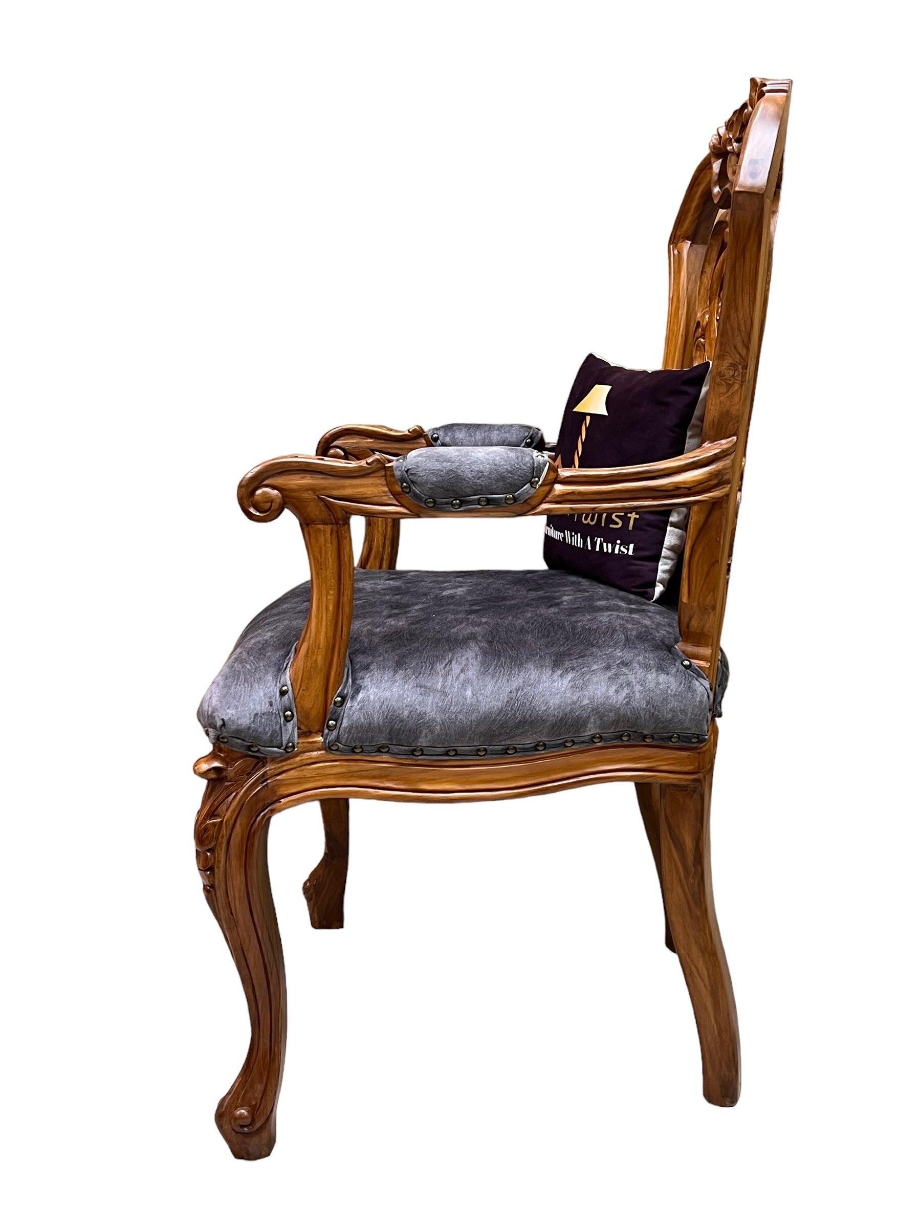 Wooden Twist Bartelso Designer Back Hand Carved Teak Wood Armchair - WoodenTwist