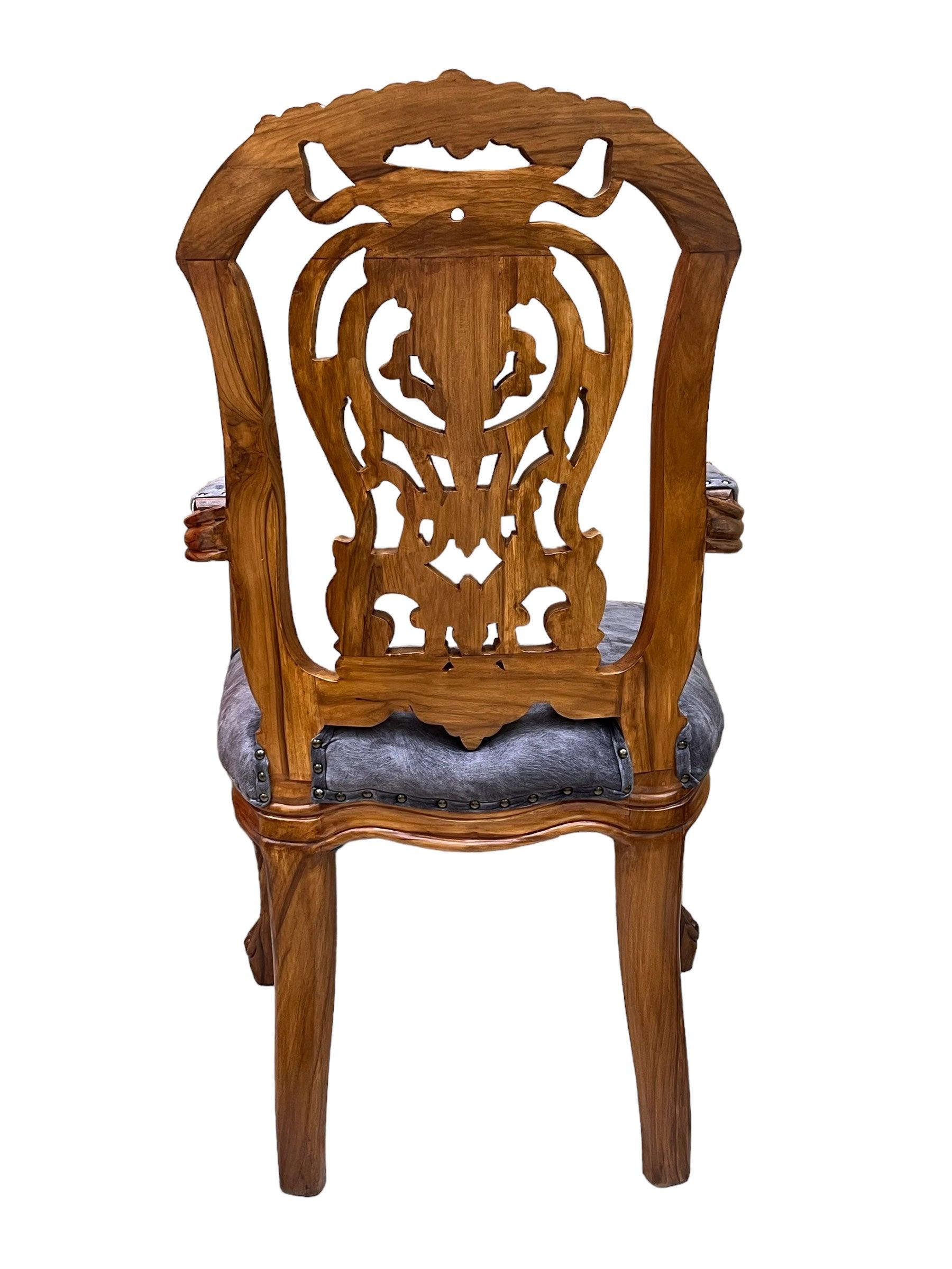 Wooden Twist Bartelso Designer Back Hand Carved Teak Wood Armchair - WoodenTwist