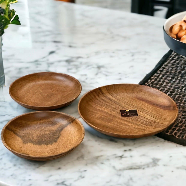 Wooden Round Exquisite Saucer (Set of 3) - WoodenTwist