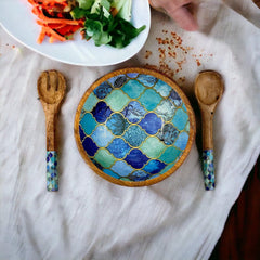 Wooden Bowl for Salad, Fruits, Cereal or Pasta, with 1 Spoon And 1 Fork - WoodenTwist