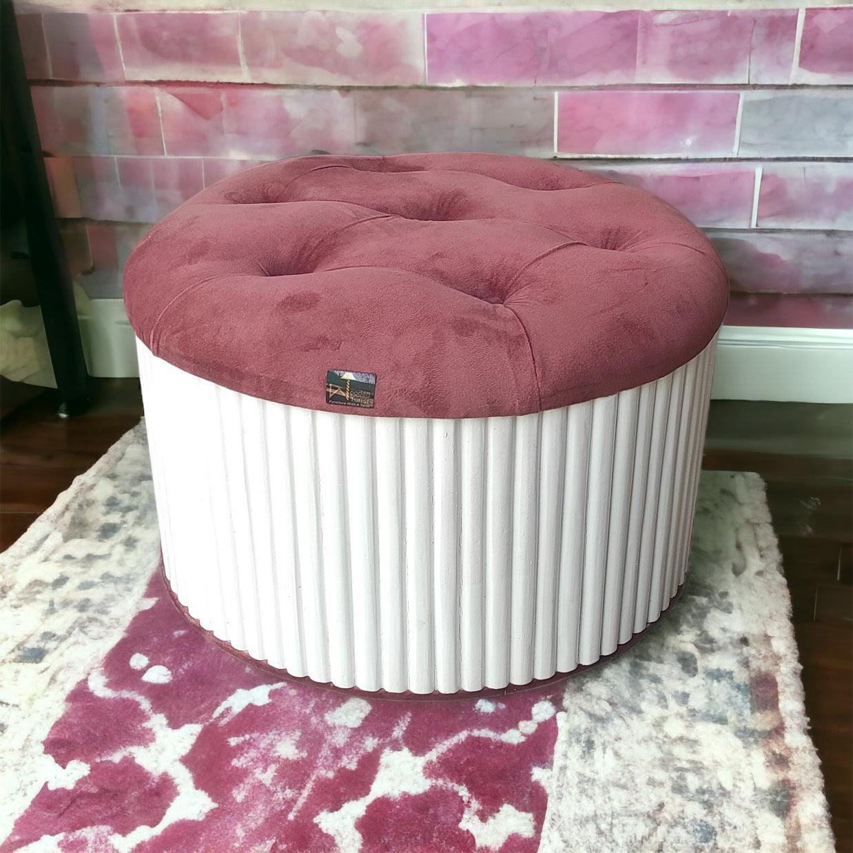 Wooden Twist Banquette Handmade Tufted Solid Wood Pouffe Ottoman - WoodenTwist