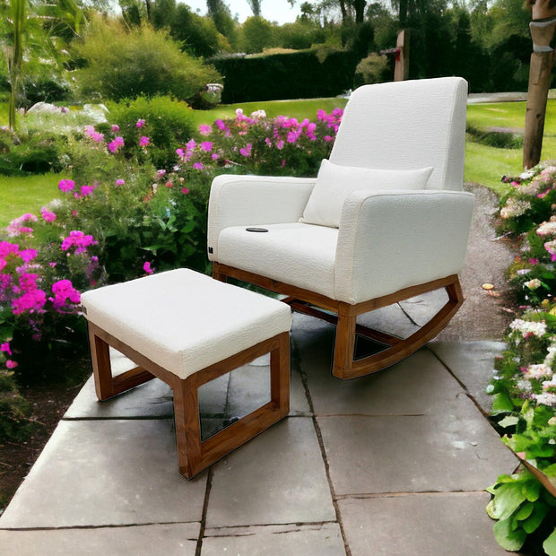 Wooden Twist Boucle Fabric Comfortable Cushion Nursery Rocking Chair with Ottoman - WoodenTwist