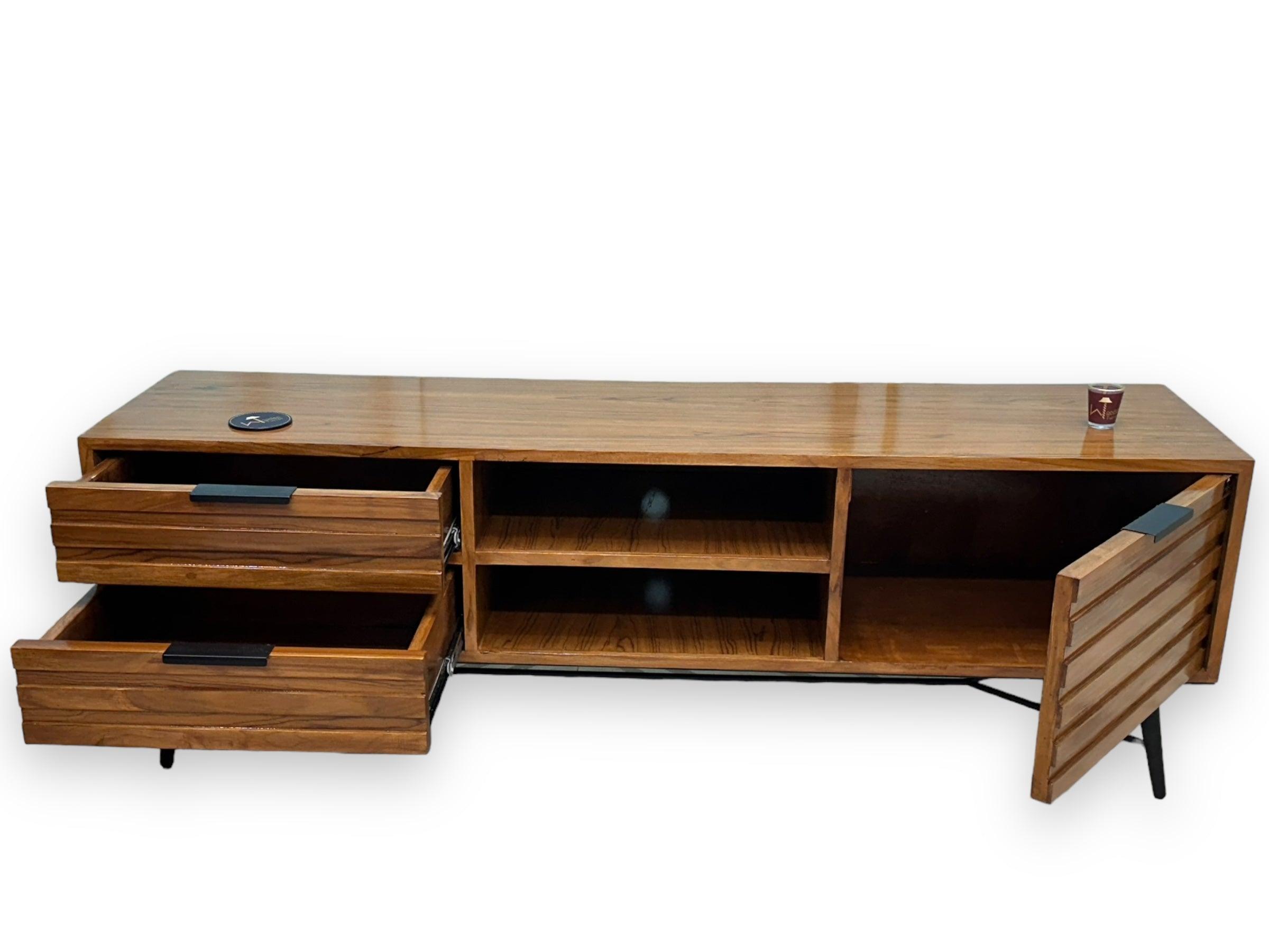 Wooden Twist Mirando Solid Teak Wood TV Unit Cabinet for Living Room - WoodenTwist