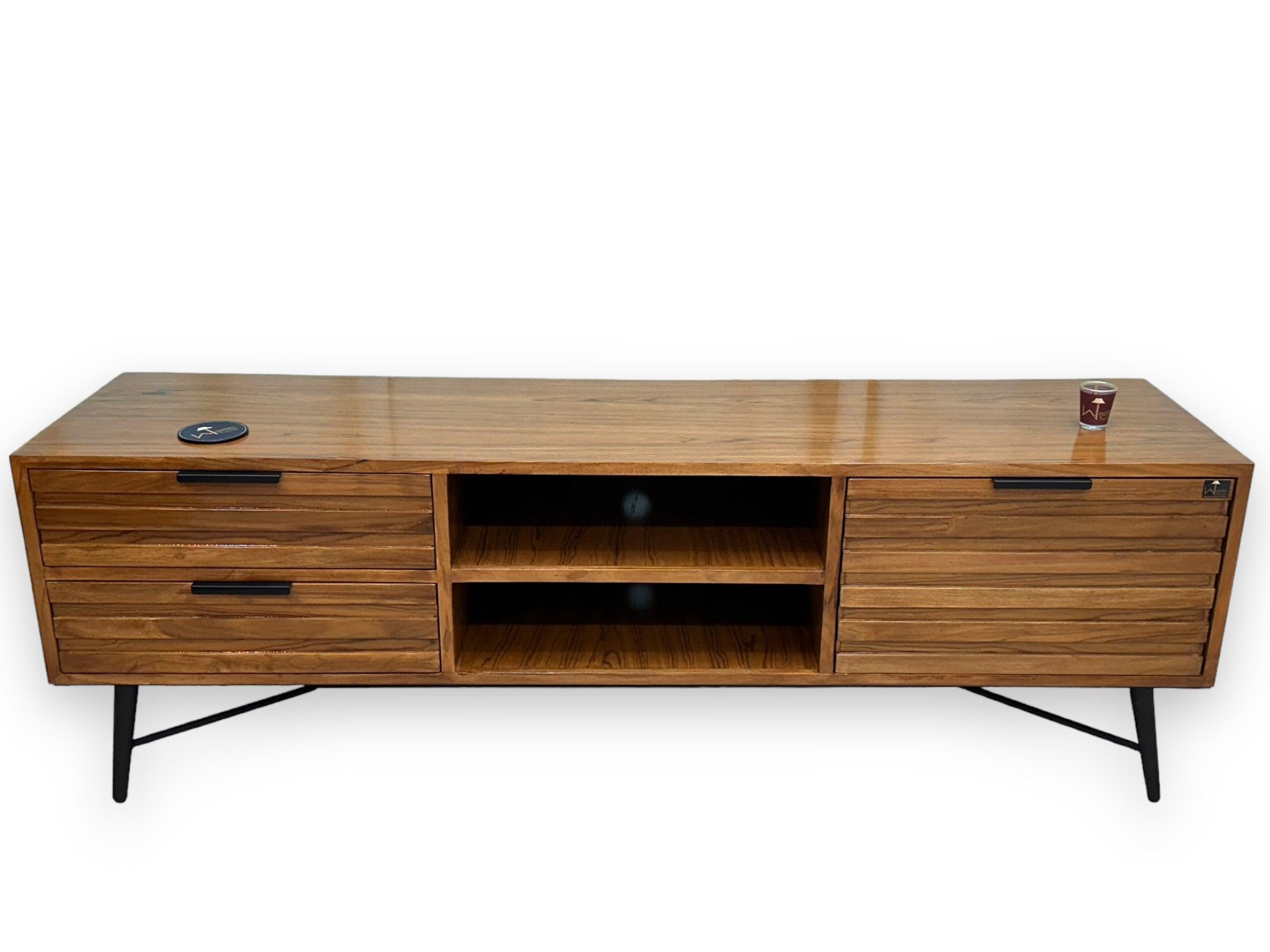 Wooden Twist Mirando Solid Teak Wood TV Unit Cabinet for Living Room - WoodenTwist