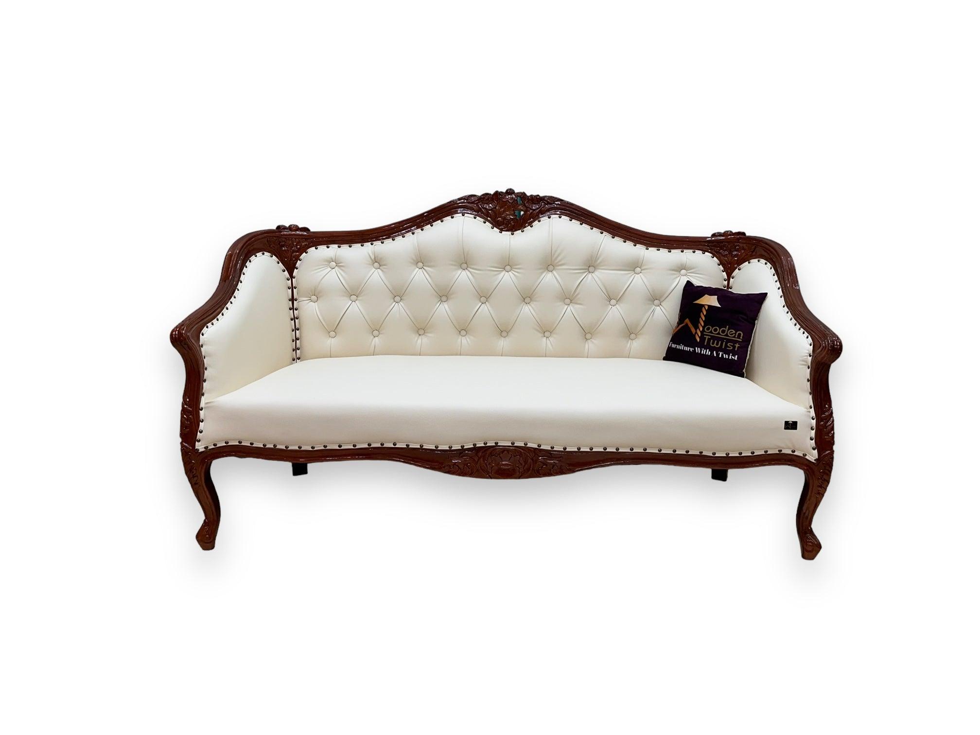 Wooden Handmade Italian Baroque Style Champagne Sofa Set 3+1+1 (Teak Wood) - WoodenTwist