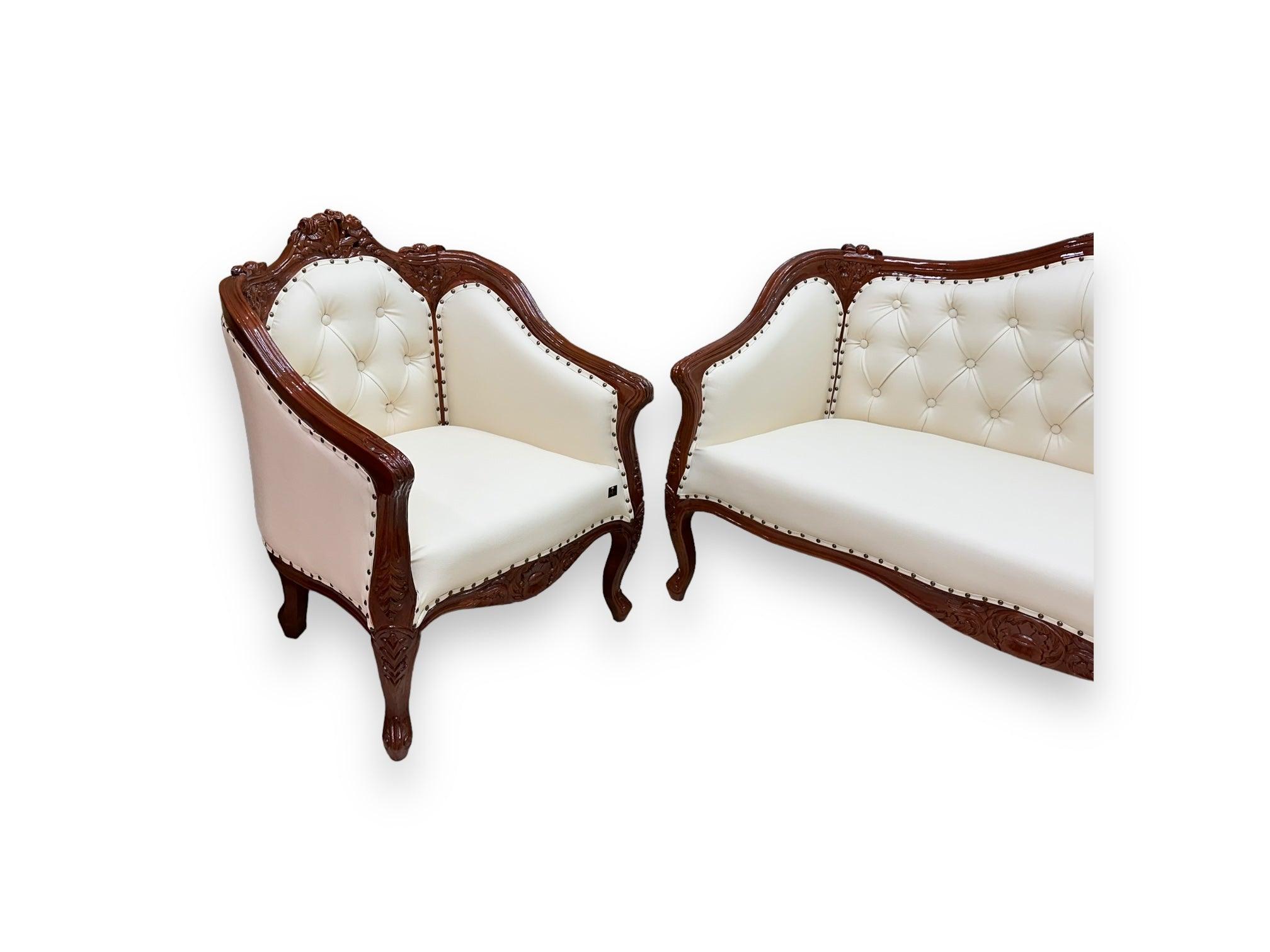 Wooden Handmade Italian Baroque Style Champagne Sofa Set 3+1+1 (Teak Wood) - WoodenTwist