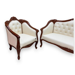 Wooden Handmade Italian Baroque Style Champagne Sofa Set 3+1+1 (Teak Wood) - WoodenTwist