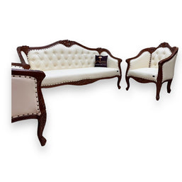 Wooden Handmade Italian Baroque Style Champagne Sofa Set 3+1+1 (Teak Wood) - WoodenTwist