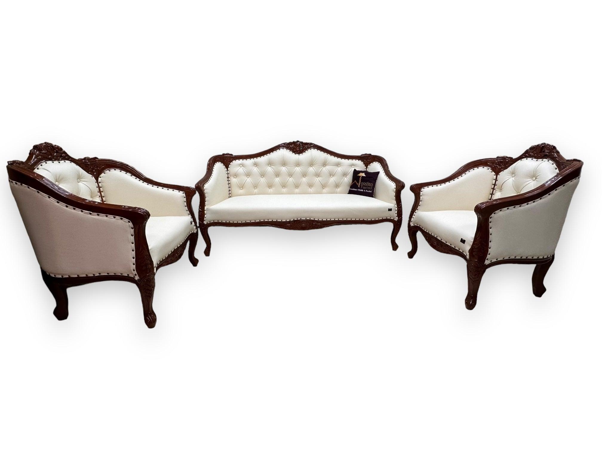 Wooden Handmade Italian Baroque Style Champagne Sofa Set 3+1+1 (Teak Wood) - WoodenTwist