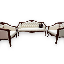 Wooden Handmade Italian Baroque Style Champagne Sofa Set 3+1+1 (Teak Wood) - WoodenTwist