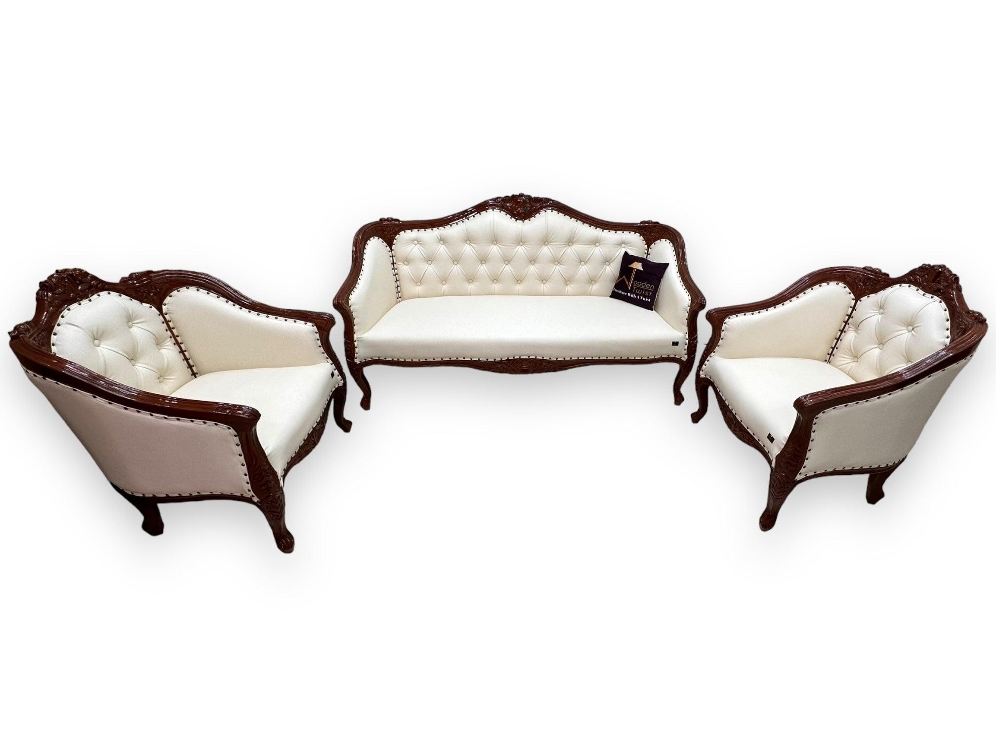 Wooden Handmade Italian Baroque Style Champagne Sofa Set 3+1+1 (Teak Wood) - WoodenTwist