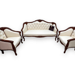 Wooden Handmade Italian Baroque Style Champagne Sofa Set 3+1+1 (Teak Wood) - WoodenTwist