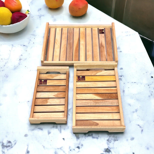 Teak Wood Serving Tray Set of 3 pcs - WoodenTwist