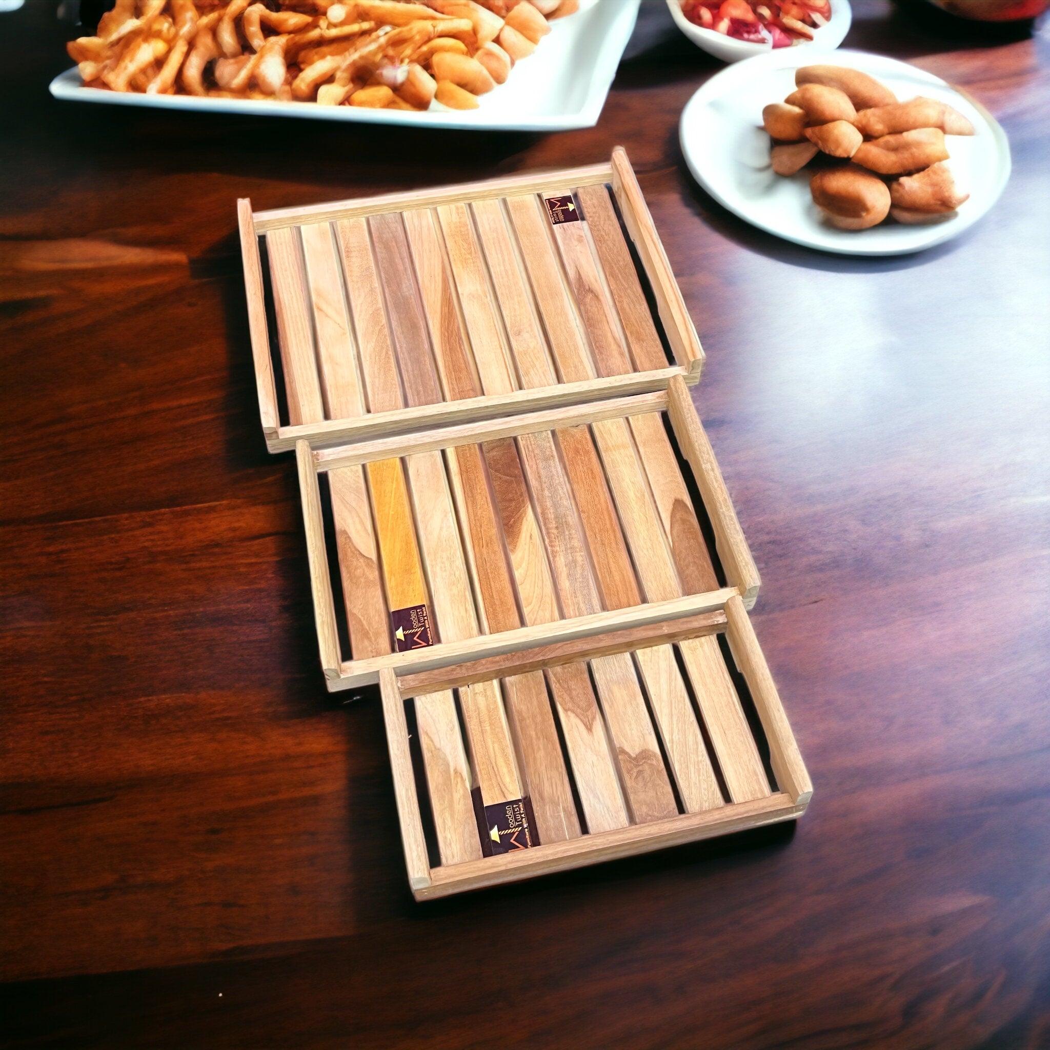 Teak Wood Serving Tray Set of 3 pcs - WoodenTwist