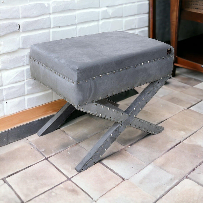 Wooden Twist Steezy Rectangle Solid Wood Ottoman Stool ( Grey )