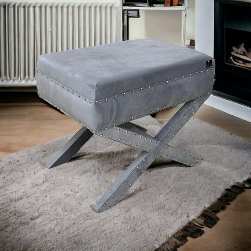 Wooden Twist Steezy Rectangle Solid Wood Ottoman Stool ( Grey ) - WoodenTwist