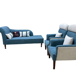 Wooden Twist Swanky Home Decor Teak Wood Boucle Fabric Sofa Set 3+1+1 with 4 Cushions Elegant Living Room - WoodenTwist