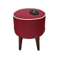 Wooden Twist Rope Design Round Puffy Ottoman Stool For Living Room ( Walnut Finish, Pack of 1 ) - WoodenTwist