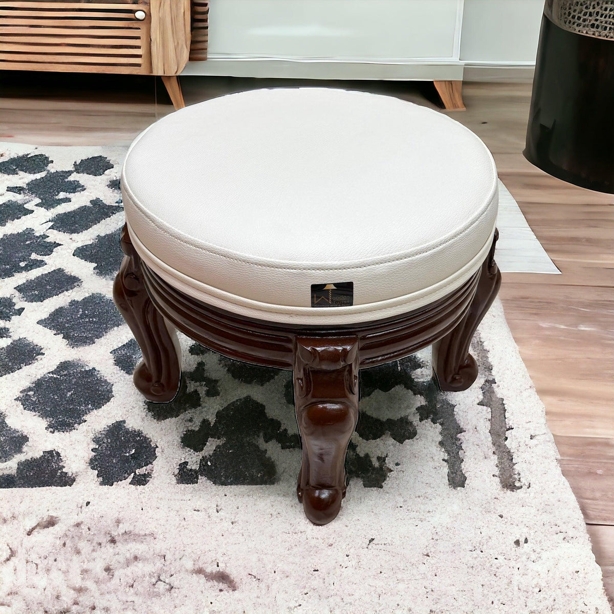 Hand carved teak wood pouffe