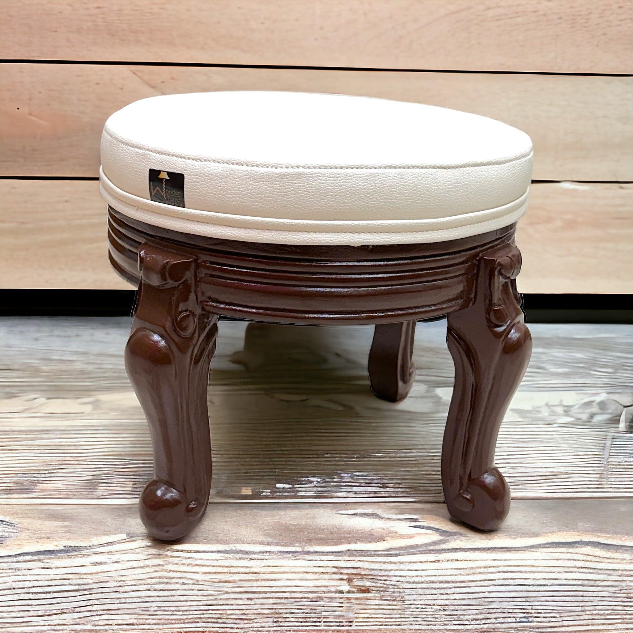 Round Teak Wood Footrest Stool