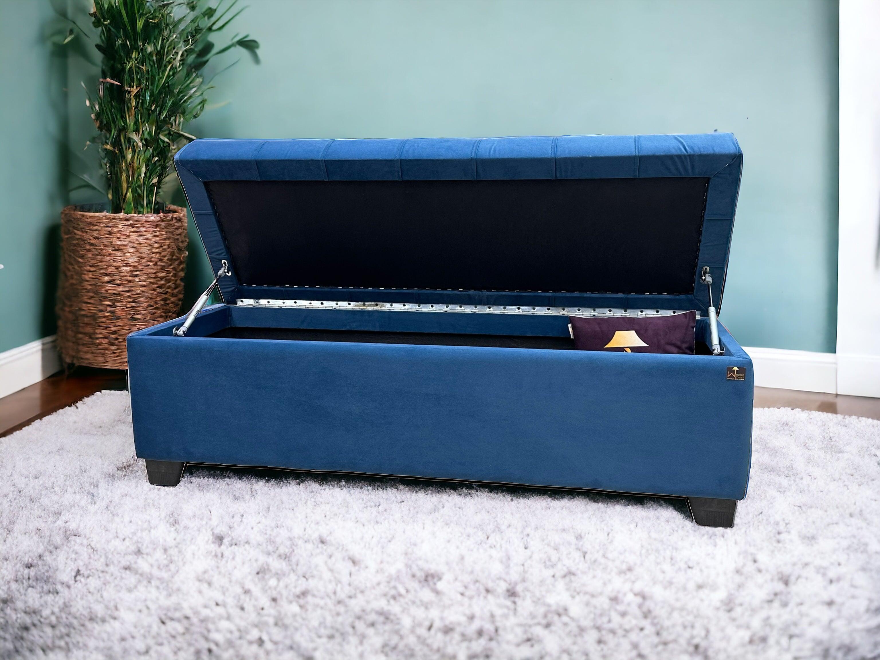 Royal blue store storage bench