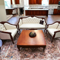 Wooden Handmade Italian Baroque Style Champagne Sofa Set 3+1+1 (Teak Wood) - WoodenTwist